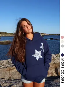 Women's Loose-Fit Long Sleeve Graphic Casual Hoodie, Star Leopard Print, Casual Fall & Winter Sweatshirt, Pocket Design, Streetwear Style