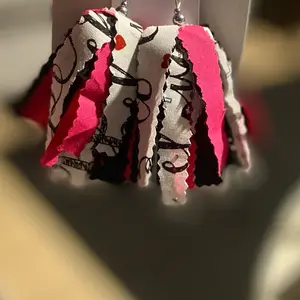 Fringe Tassel Earrings with Pink and White Design and Fringe Detailing
