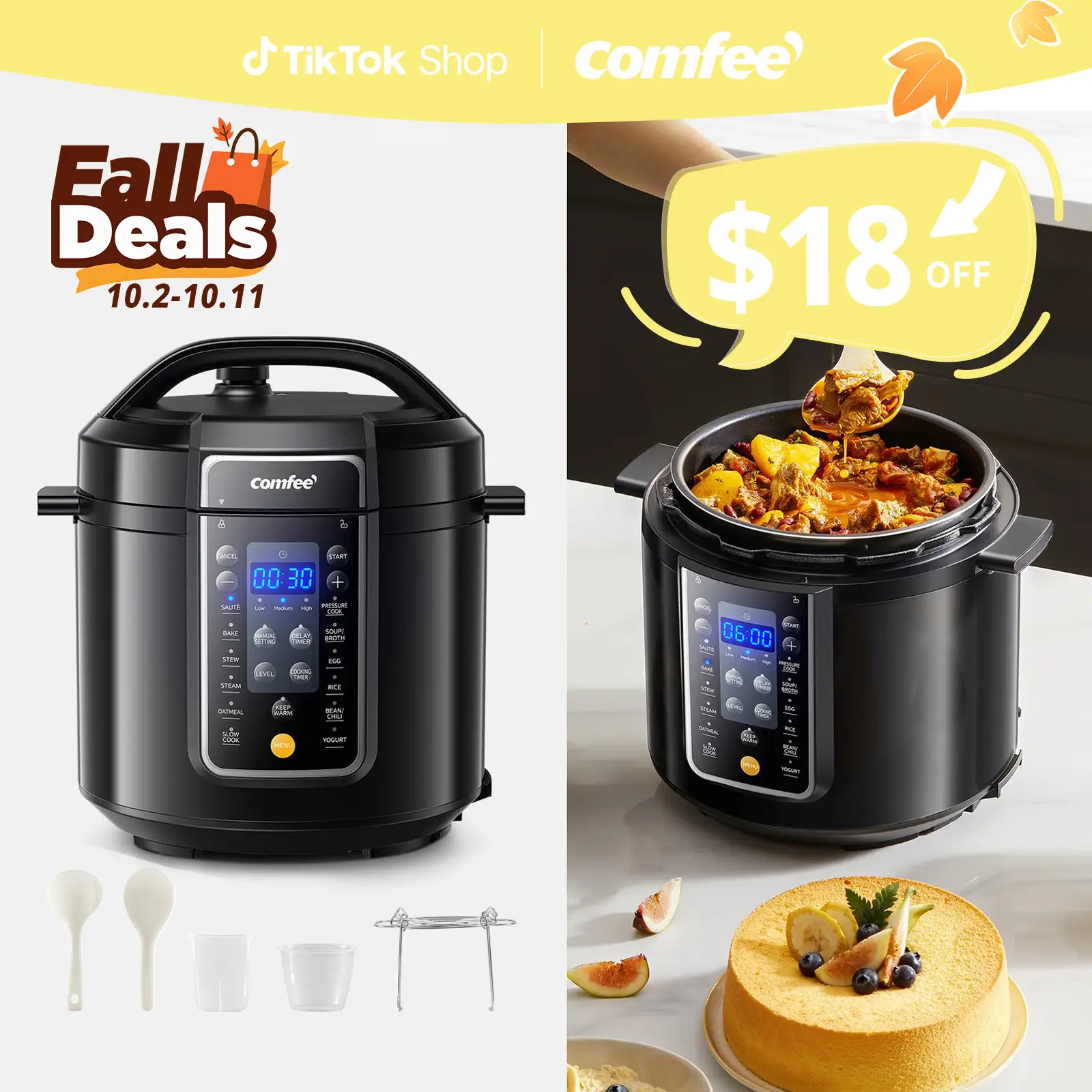 COMFEE’ 9-in-1 Electric Pressure Cooker Olla de Presion, 6QT Slow Rice Cooker 14 Presets Instant Multi Cooker, Fall Deals