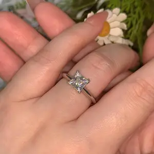 6A Cubic Zirconia S925 Sterling Silver Four-claw Princess Square Ring 1.2Carat-469(20%)