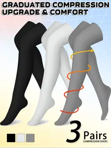 3 Pairs Knee Thigh High Compression Stockings Over the Knee for Women Men Long Socks 15 - 20 mmhg Circulation Socks Blood Flow Issues Running Pregnancy Sport Gym Medias para la Mujer Medical