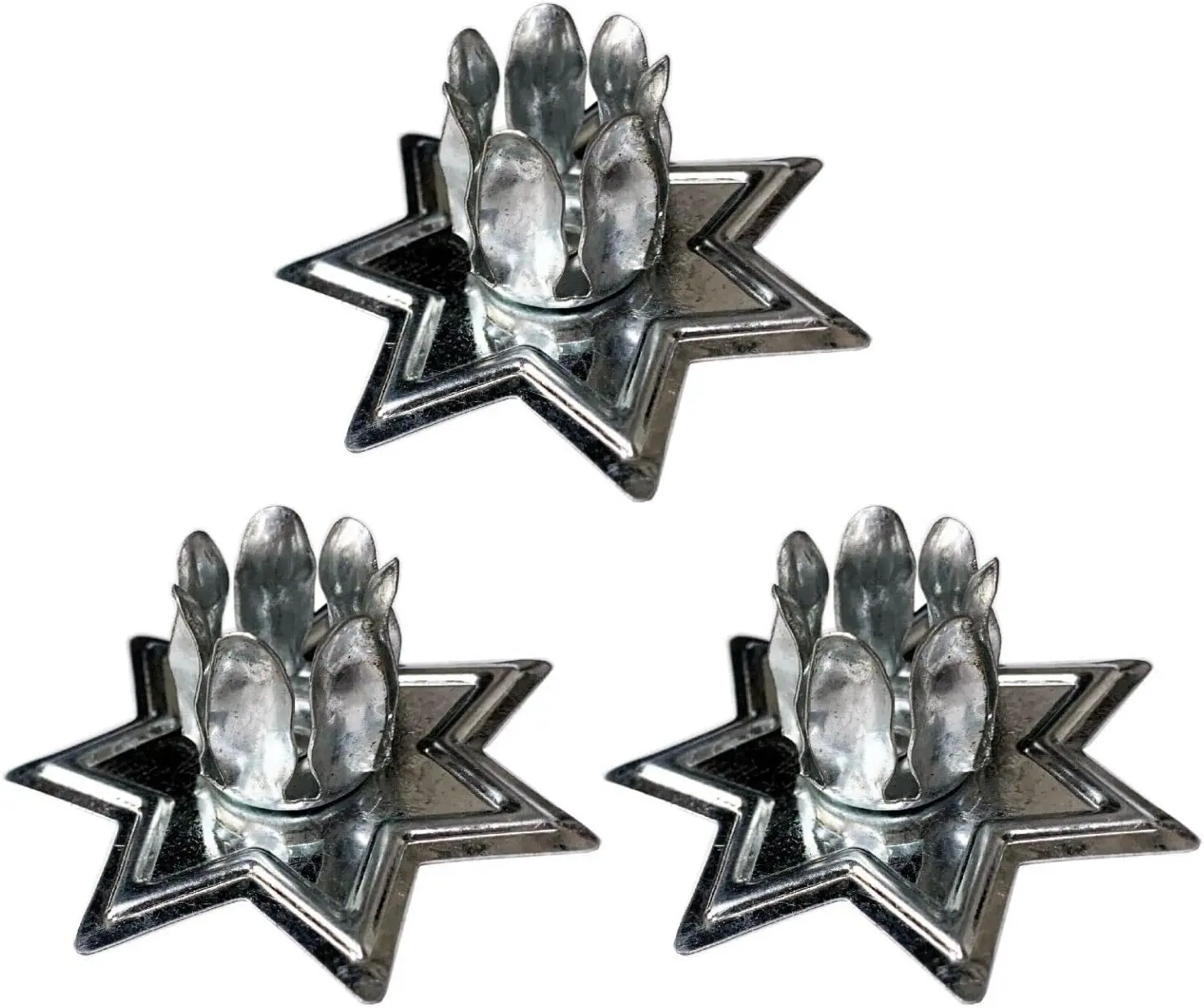3 PCS Silver Metal 7-Star Table Candle Holders - 2.75" Wide, Home Goods, Home Decor, Light Ornaments for Wicca Practices