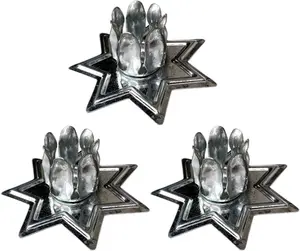3 PCS Silver Metal 7-Star Table Candle Holders - 2.75" Wide, Home Goods, Home Decor, Light Ornaments for Wicca Practices