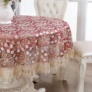 Lace Embroidered Round Tablecloth, Home Dustproof Kitchen Coffee Shop Vintage Country Wedding Party Supplies, 1pc Decorative Table Cover