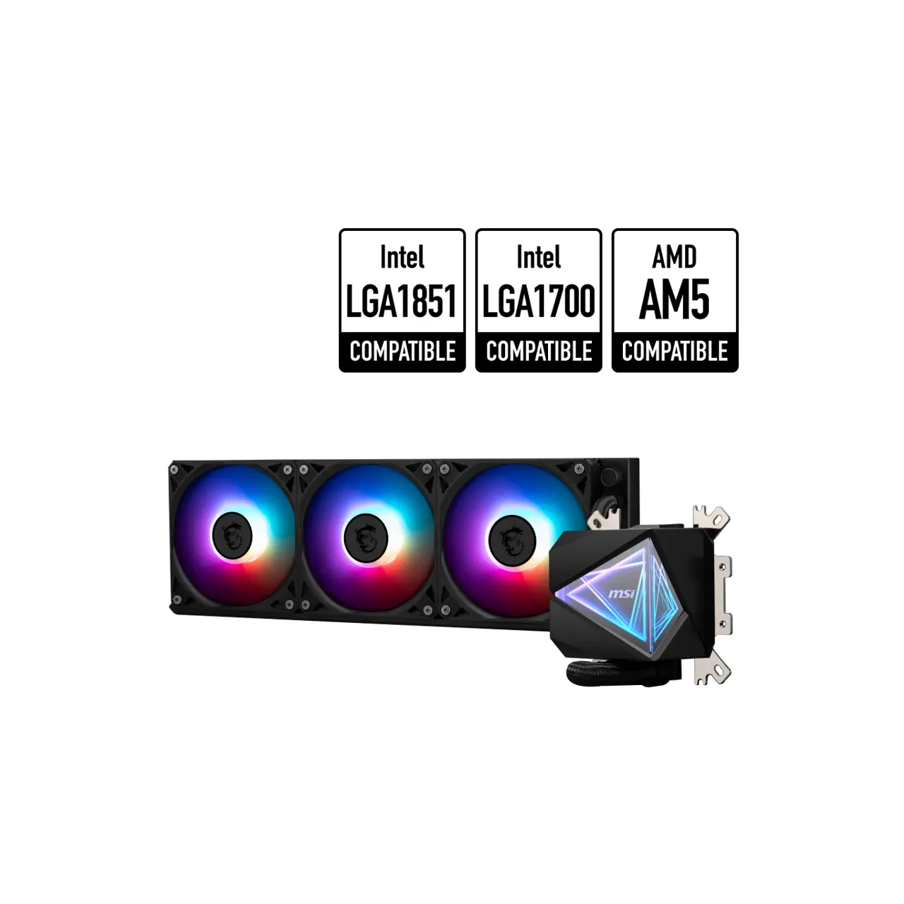 MSI MAG CoreLiquid I360 Black - AIO ARGB CPU Liquid Cooler - Infinity Mirror Design - UNI Bracket - 360mm Radiator - Triple 120mm ARGB PWM Fans - LGA 1700/1851 / AM5/AM4 Compatible