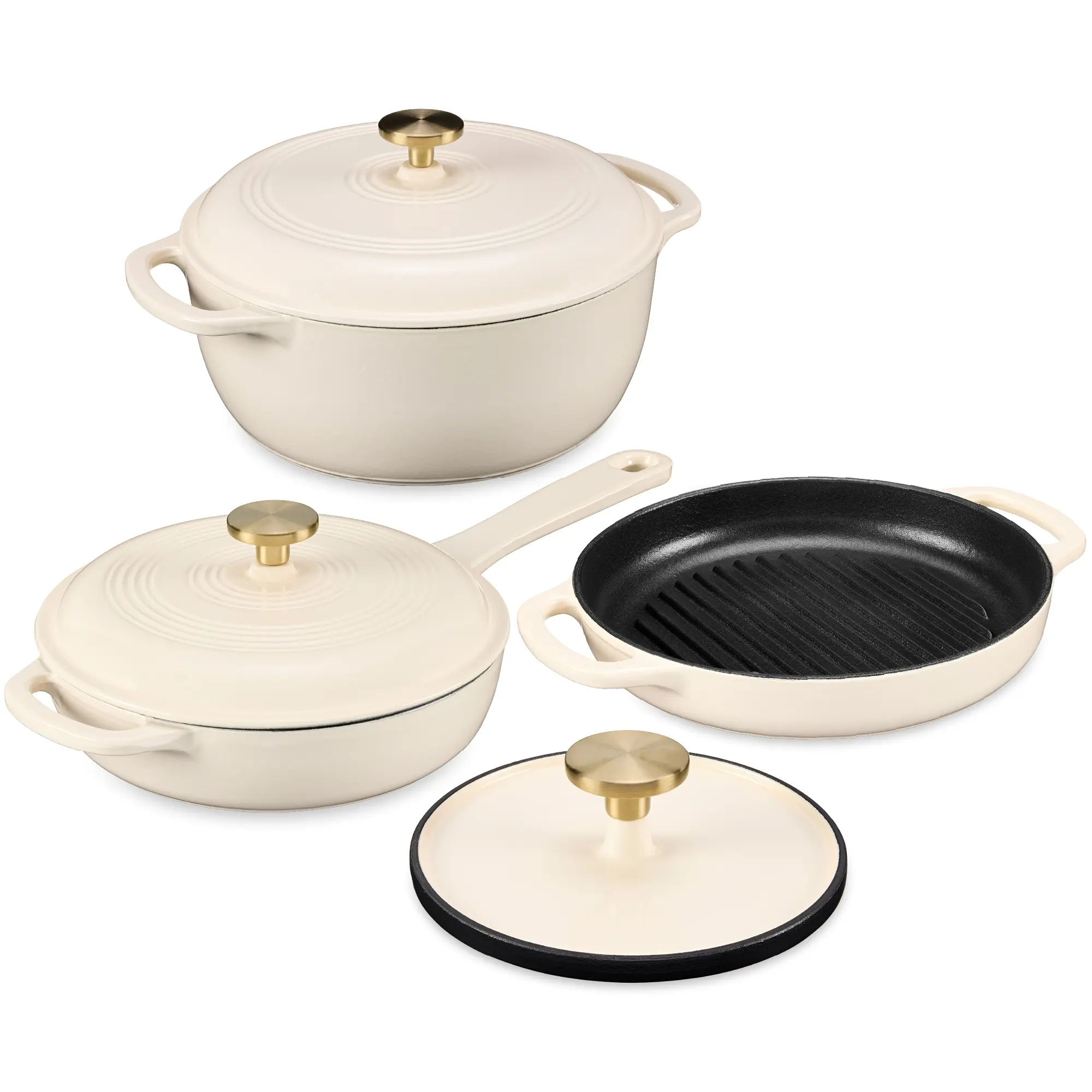Best Choice Products 6-Piece Enameled Cast Iron Cookware Set, 6QT Dutch Oven W/ Lid, 2QT Skillet W/ Lid, Grill Pan, Grill Press