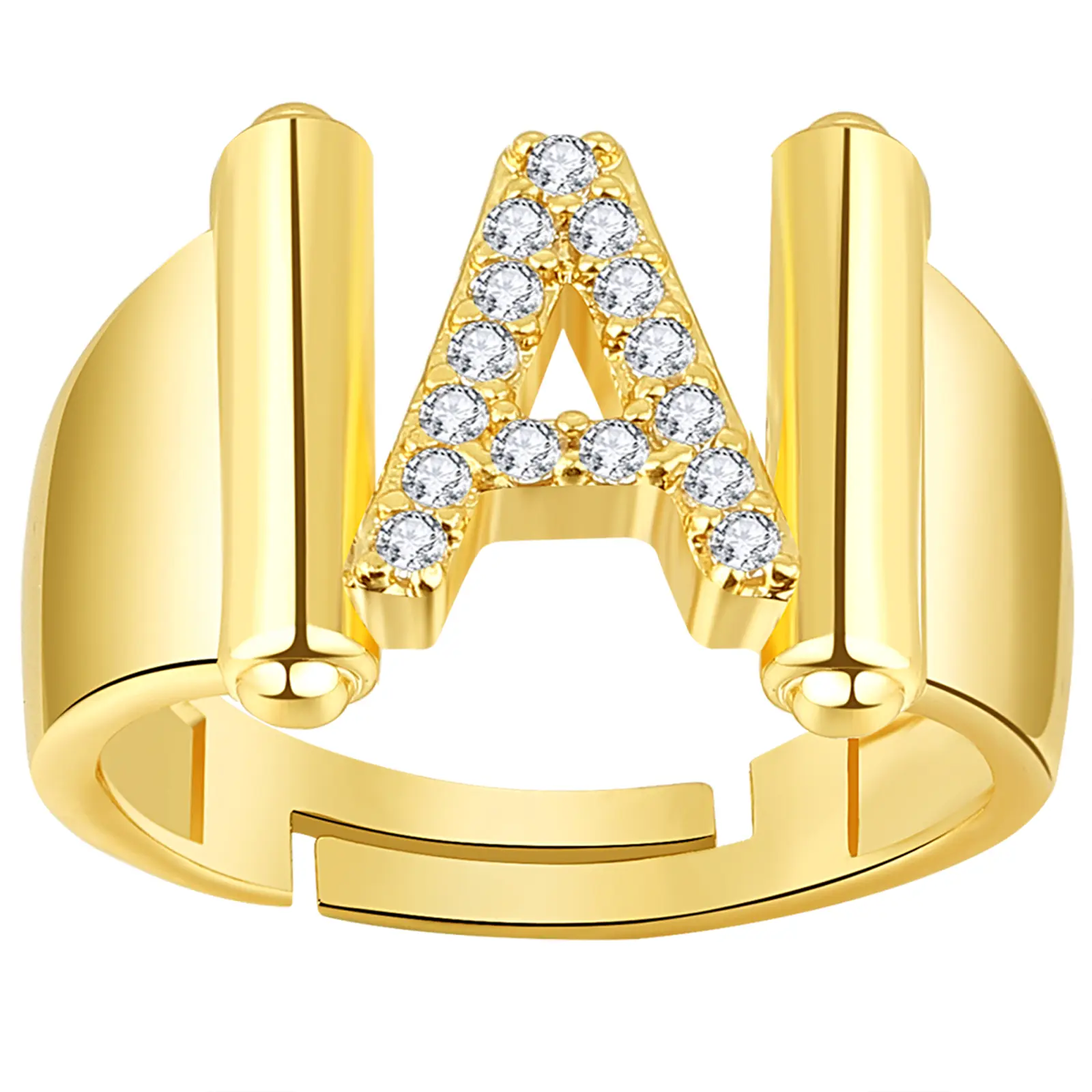 OIDEA Initial Letter Rhinestone Diamond Open Ring for Women, Adjustable Brass Personalized Name Ring, Initial Shaped Rings, Rhinestone Pendant Rings
