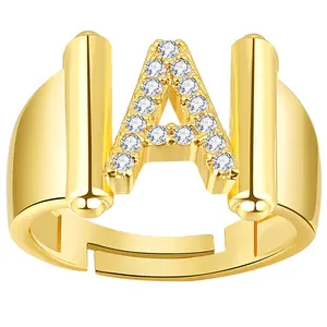 OIDEA Initial Letter Rhinestone Diamond Open Ring for Women, Adjustable Brass Personalized Name Ring