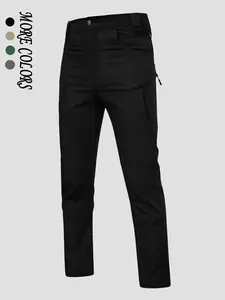 2026 Spring Fall Thin Long Pants, Multi-Pocket Zipper Pockets, Casual Straight Leg, Elastic Waist Belt Buckle, Plain Fashion Pants, Casual Work Pants