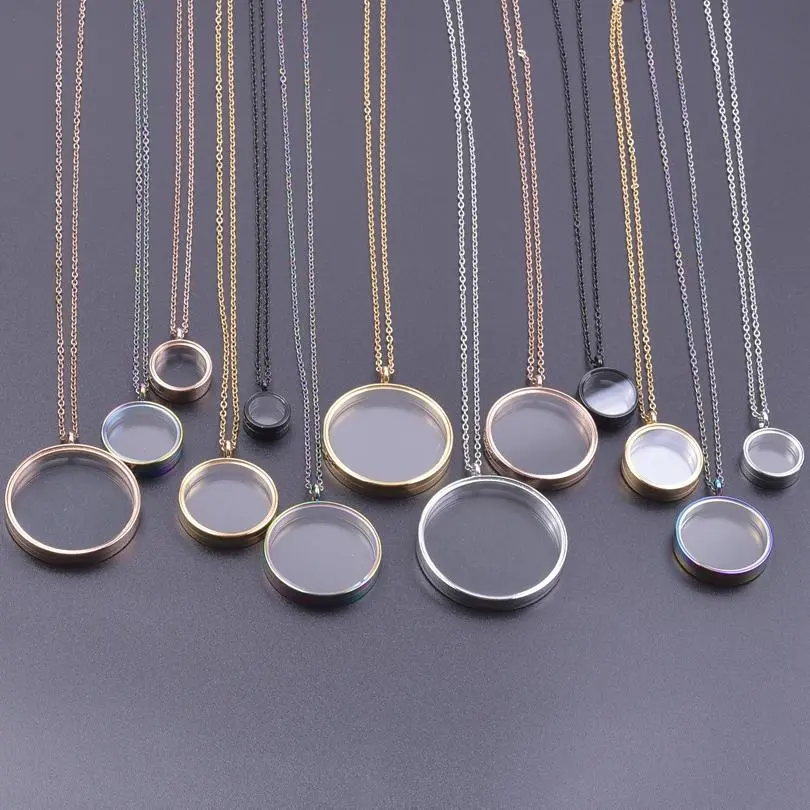1Pc Inner Size 10-40mm Round Glass Memory Coin Holder Locket Pendant Necklaces Floating Living Relicario Collares Jewelry Bulk