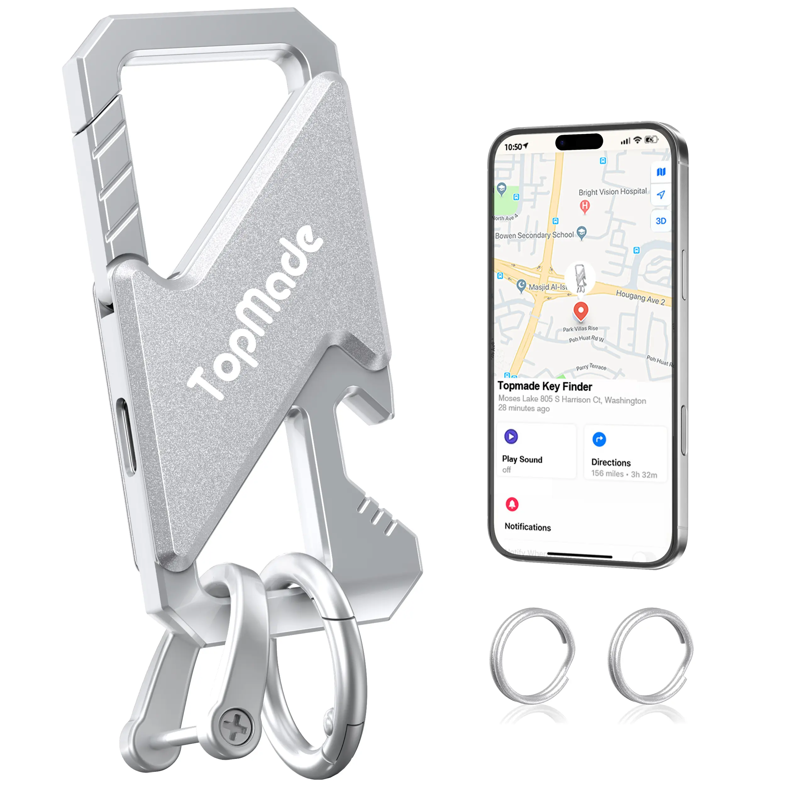 Keychain,Work with Apple Find My,Car Key Fob Holder Carabiner Car Key Chain, Heavy Duty keychains for men, Carabiner Bottle Opener, Rechargeable Anti-Lost Key Keychain Tracker with Gps Tracker, Deals For You