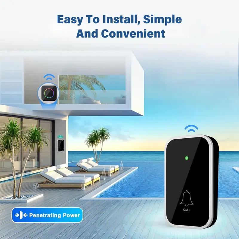 Summer Gift: Smart Wireless Doorbell, 1000Ft Range, 52 Chimes, Colorful LED, Adjustable Volume, IP55 Waterproof, Lithium Battery, Wireless with Chime, Easy-Install Home Security System