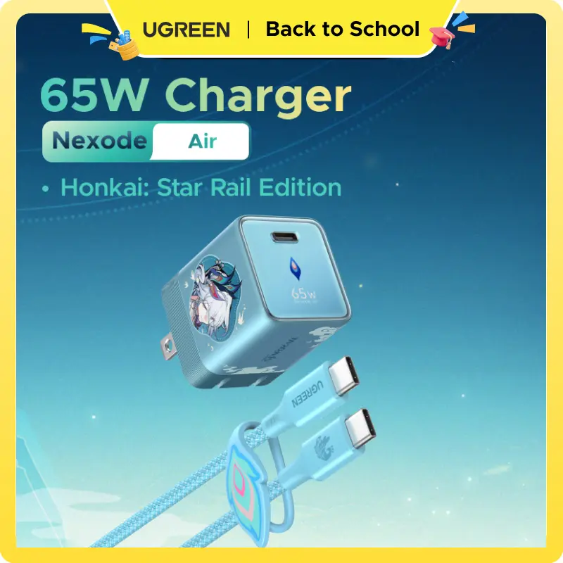 UGREEN Nexode Air Charger Honkai: Star Rail Edition, Mini USB C Charger Block Fast Charging with USB C Cable, GaN Charger for MacBook Air/Neo/Pro, iPhone 17 16, Galaxy S26/S25, iPad, Cyan,Summer Sale tiktokshopbacktoschool