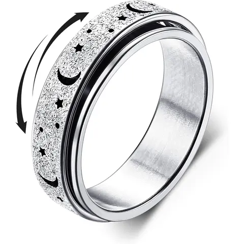 Women's High-Quality 316L Adjustable Stainless Steel Retro Rotatable Anxiety Fidget Ring - Stress Ring That Works as Fidget, Engagement Wedding Promise Band Gift, Sizes 7-10, Anxiety Rings, Rotatable Ring
