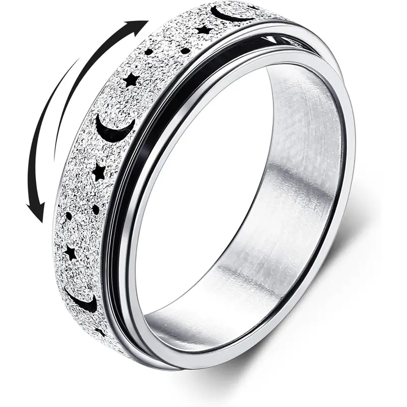 Women's High-Quality 316L Adjustable Stainless Steel Retro Rotatable Anxiety Fidget Ring - Stress Ring That Works as Fidget, Engagement Wedding Promise Band Gift, Sizes 7-10, Anxiety Rings, Rotatable Ring