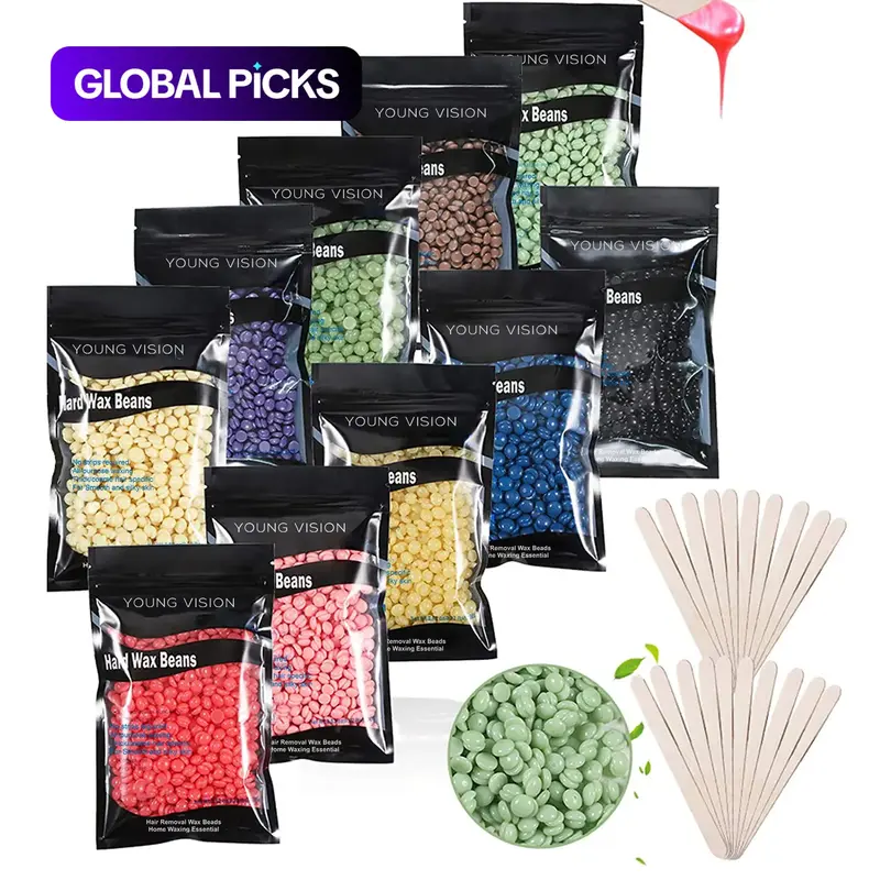 Hard Wax Beads for Hair Removal, 10-Piece Set 10 Colors with Stick, Gentle Wax Pearls & Wax Beans for Bikini, Facial & Underarm, At-Home Body Waxing Kit, Waxing Supplies, Gift #GLOBAL PICKS