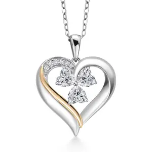 Gem Stone King 925 Silver and 10K Yellow Gold Lab Grown Diamond Pendant Necklace for Women | 1.37 Cttw | Gemstone April Birthstone | Heart Shape 5MM | With 18 Inch Silver Chain