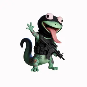 Cute Armed Gecko Sticker – Funny Tactical Lizard Vinyl Decal, Meme Gun Character, Waterproof Sticker