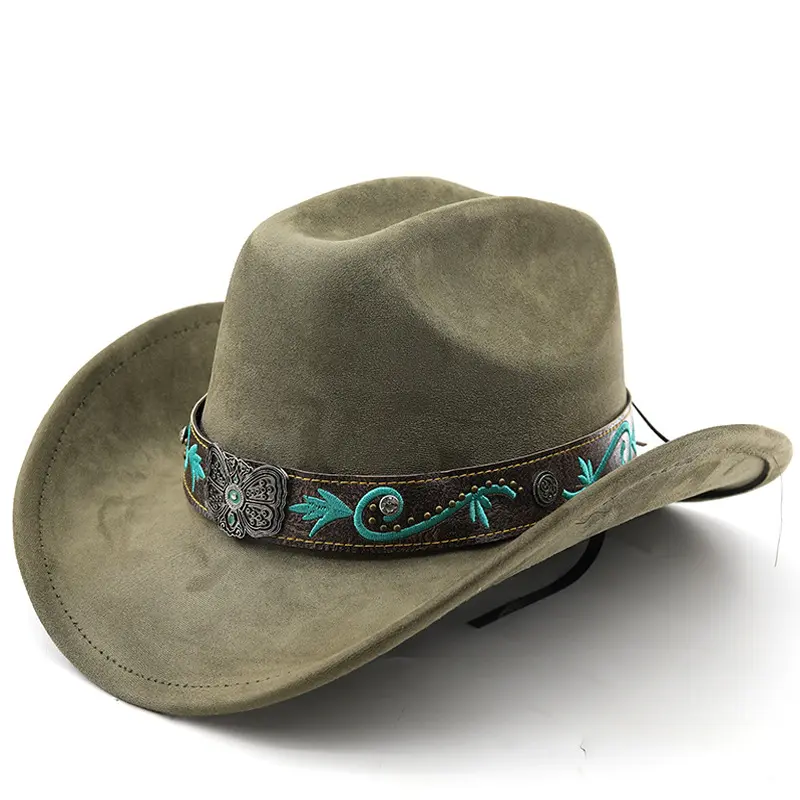 Vintage Suede Western Cowboy Hat with Embroidered Belt Buckle - Light Brown Distressed for outdoor, Western Parties & Daily Wear - Authentic Ranch Hat for Rodeo Events & Casual Style (Featherless Design)