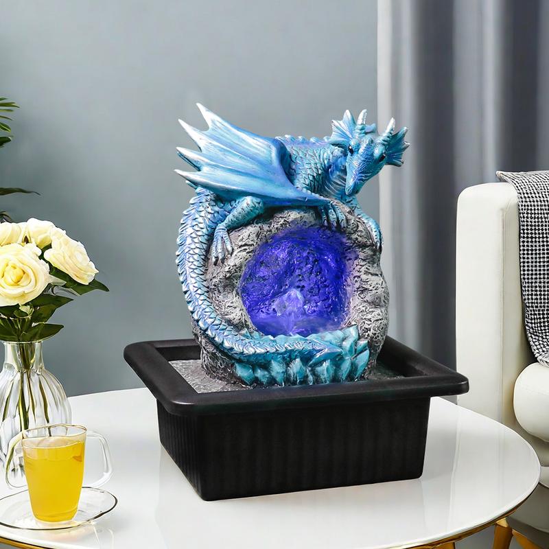 Dragon Statue On Sparkling Faux Crystal Cave Light Up Color Changing LED Collectible Dragon Figurine Home Decor (Blue) Living Room Decoration Colorful Decorative Fountain Ornaments