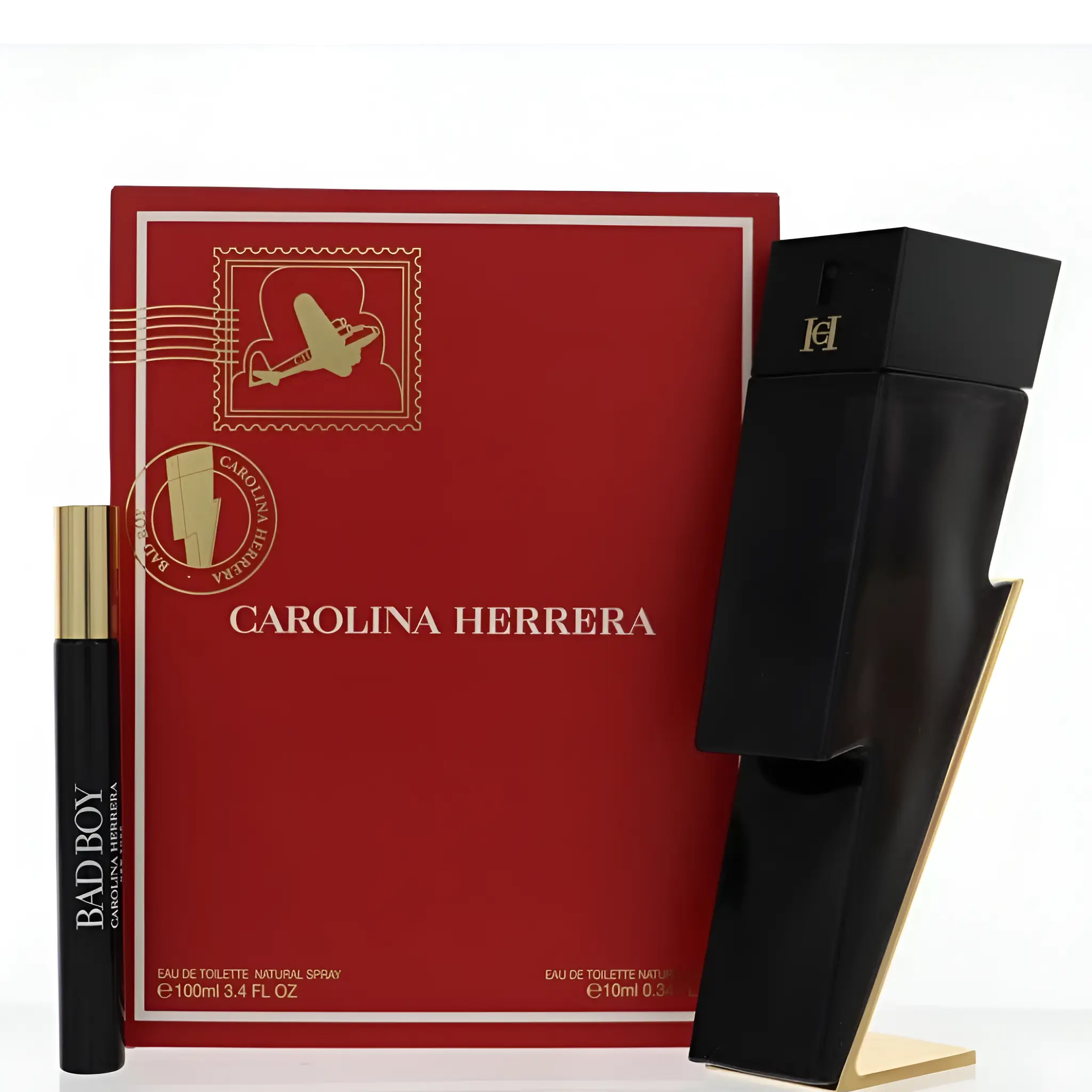 Carolina Herrera Bad Boy for Men Eau de Toilette Spray 2-Piece Travel Set, (3.4 Ounce + 0.34 Ounce)