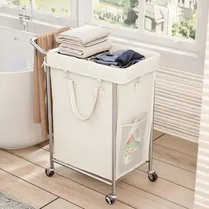 Bathola 150L Rolling Laundry Basket with Wheels, Portable Laundry Hamper, Rolling Cart with Steel Frame & Removable Bag, Storage Organizer for Big Families