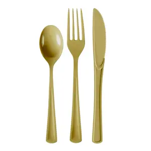 Gold Cutlery Combo Set | 50 Forks 50 Spoons And 50 Knives - 7.5 in.