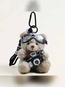 Cute Bear Keychain Camera Pendant, Animal Pattern Design, Casual Style Accessory, Perfect Gift for All Occasions, Versatile Use, Fuzzy Keychain