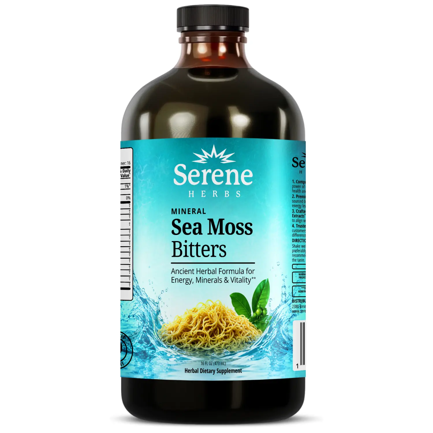 Sea Moss Bitters Liquid – 14 Herb Mineral Blend with Ashwagandha & Bladderwrack for Energy, Mood & Vitality Support, Vegan, Sugar Free, 16 Fl Oz