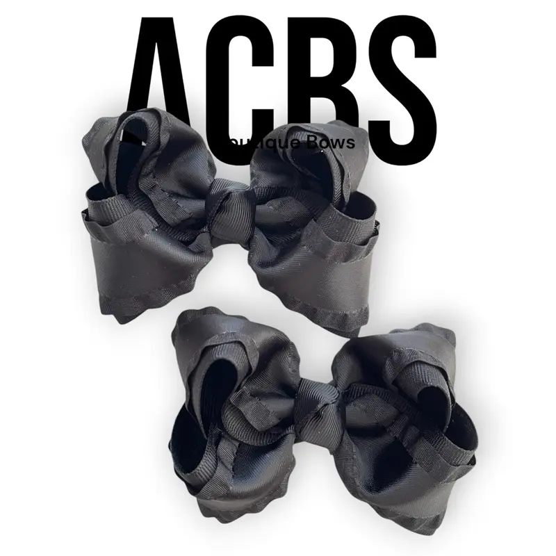 ACBS Hair Clips Black piggies set of two Bow 4-5 Inches Handmade in USA,