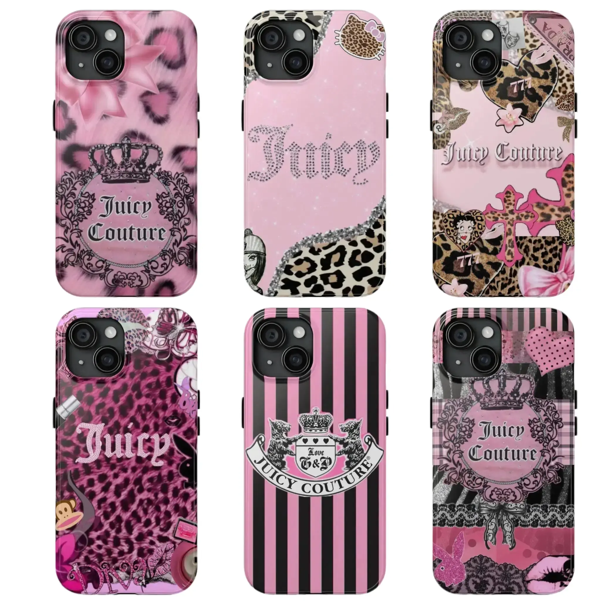 Juicy-couture leopard print Phone Cases For iPhone 17 16 15 14 13 12 Promax Pro Plus, Double-layer hard shell protection,best Gift Cellphone Casing