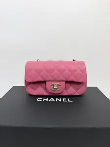Pre-owned CHANEL lambskin Crossbody Bags Extra Mini Quilted Classic Flap Bag Pink