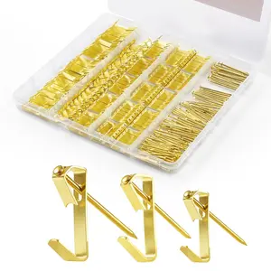 VEVOR 274 Pieces Picture Hanging Kit,  , 20lbs, 30lbs, and 50lbs Picture Hangers, Heavy Duty Metal Pictures Hanging Hooks with Nails for Mirror, Painting, Photo Frame on Drywall and Wooden Wall, Gold