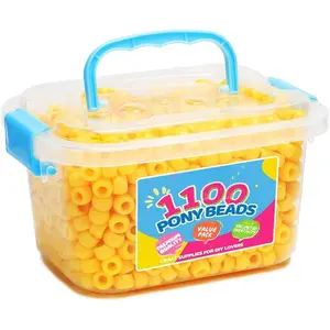 Pony Beads 1100+ Pcs - Yellow Plastic Kandi Beads in Jar for Bracelets, Hair Braids,  Making & DIY Crafts