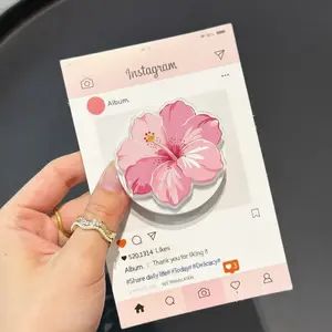 Tropical Hibiscus Flower Phone Grip & Stand - Aesthetic Pink Yellow Blue Floral Pop Socket Style Holder - Cute Hawaiian Summer Beach Vibe Hand Grip for iPhone Android, Gift for Her.
