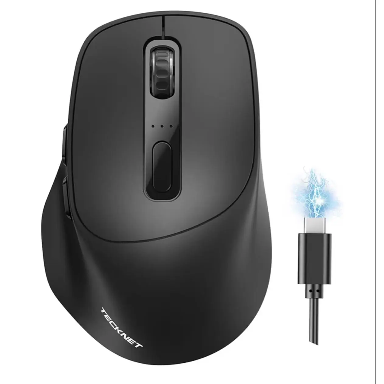 TECKNET Wireless Mouse, BT 5.0/2.4G, Rechargeable Silent 6 Buttons, Black 3-Device Easy Switch, Bluetooth 5.0/3.0 & USB A, Wide OS Compatible, 6-DPI up to 4800, Ergonomic for M/L Hands