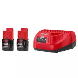 Milwaukee M12 12V Lithium-Ion Compact 2.0 Ah Battery Pack 2-Pack Starter Kit with Charger REDLINK Intelligence All-Weather Performance Power Tools