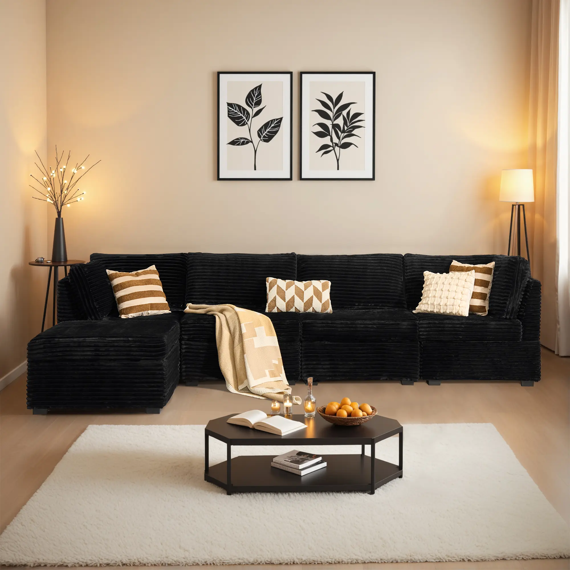 Black, 5 Seats, L-Shaped