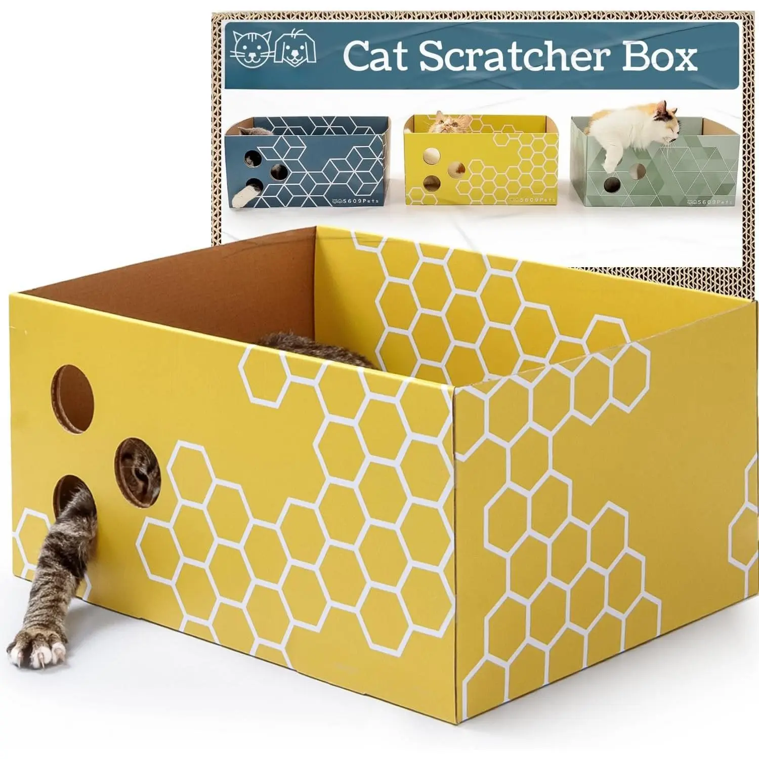 Heavy Duty Cardboard Cat Scratcher Box with Refillable Double-Sided Cat  Board for Indoor Cats