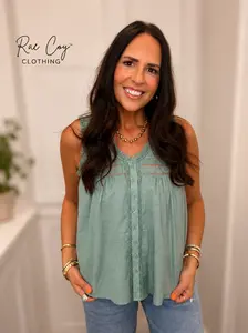 Aleah Teal Lace Cotton Tank