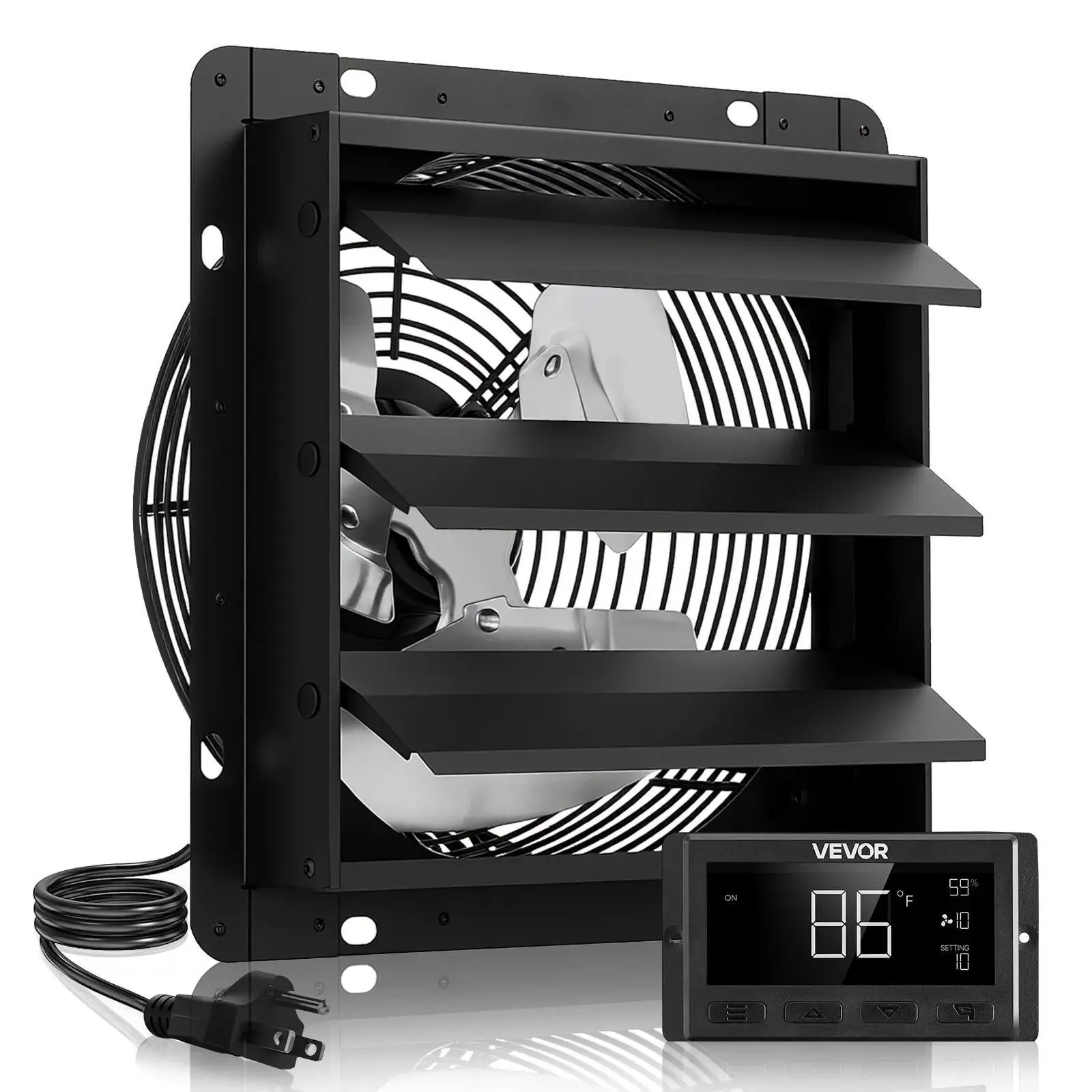【SummerFinds】VEVOR 12-in Durable All-Metal Wall-Mount Extraction Fan & Exhaust Equipment, 1500 CFM EC Motor with Protector, Smart Programmed Variable-Speed Temp Control, Timer, Energy Efficient for Sheds, Garages Ventilation Cooling, Black