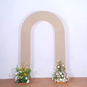 8ft Nude Spandex Fitted Open Arch Wedding Arch Cover, Double-Sided U-Shaped Backdrop Slipcover