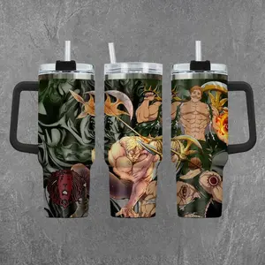 [Seven Deadly Sins] Escanor 20oz & 40oz Tumbler With Handle, Anime Lion Sin Inspired Stainless Steel Cup, Sun Power Aesthetic Insulated Travel Mug, Iced Coffee Cup, Otaku Drinkware Gift For Anime Fans