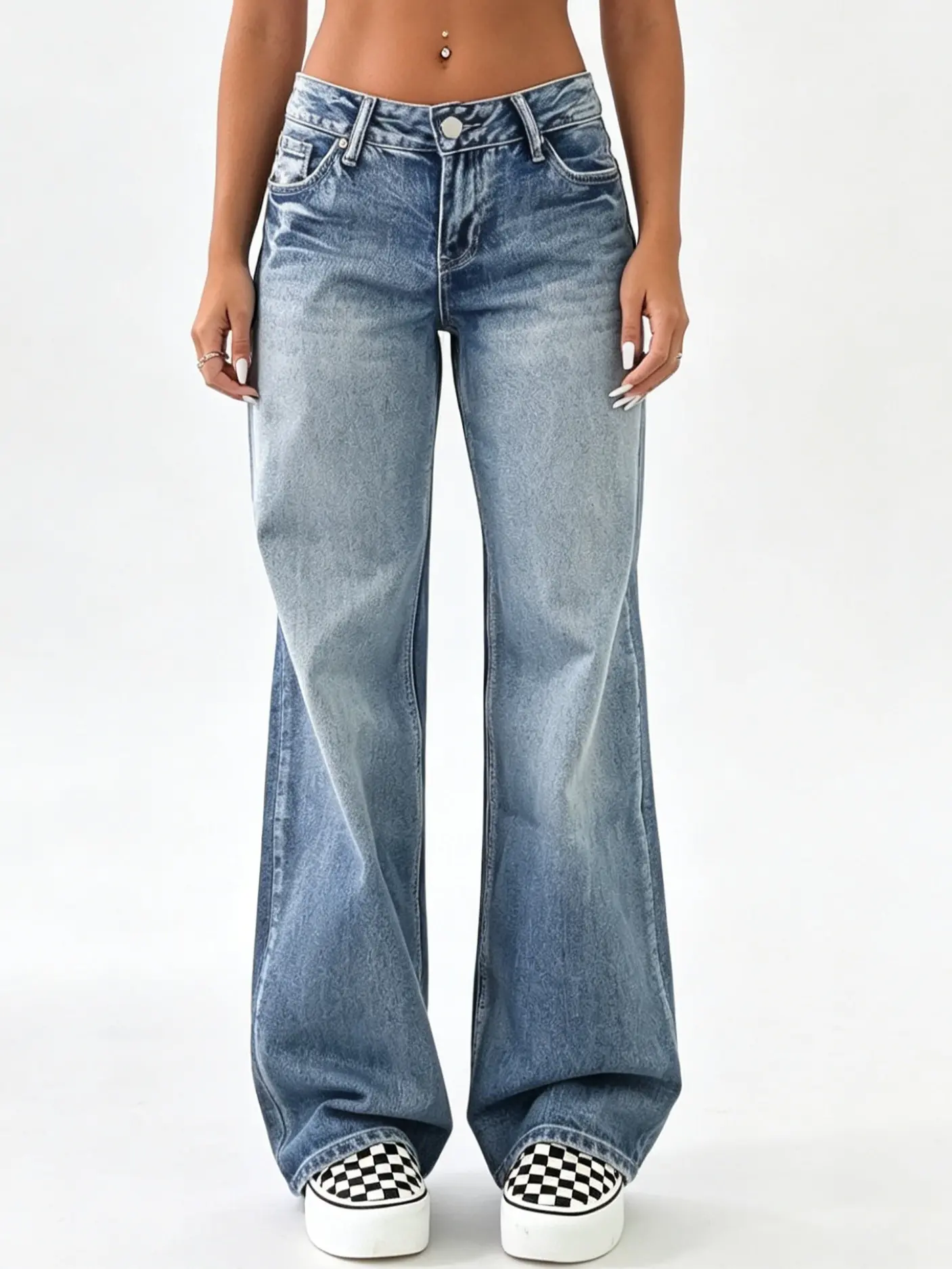 Women's Modest Retro Y2K High-Waisted Loose Wide-Leg Boyfriend Fit Jeans - Casual Wear Pants with Pockets, Jean
