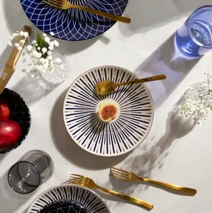 Blue and White Calypso Collection, 12-Piece Stoneware Dinnerware Set