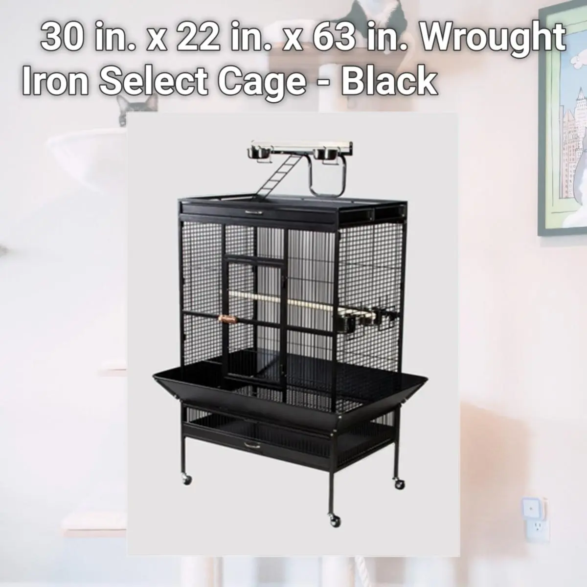 Image showcasing 212 MAIN Wrought Iron Bird Cage - 30in x 22in x 63in, Push Button, Mess ...