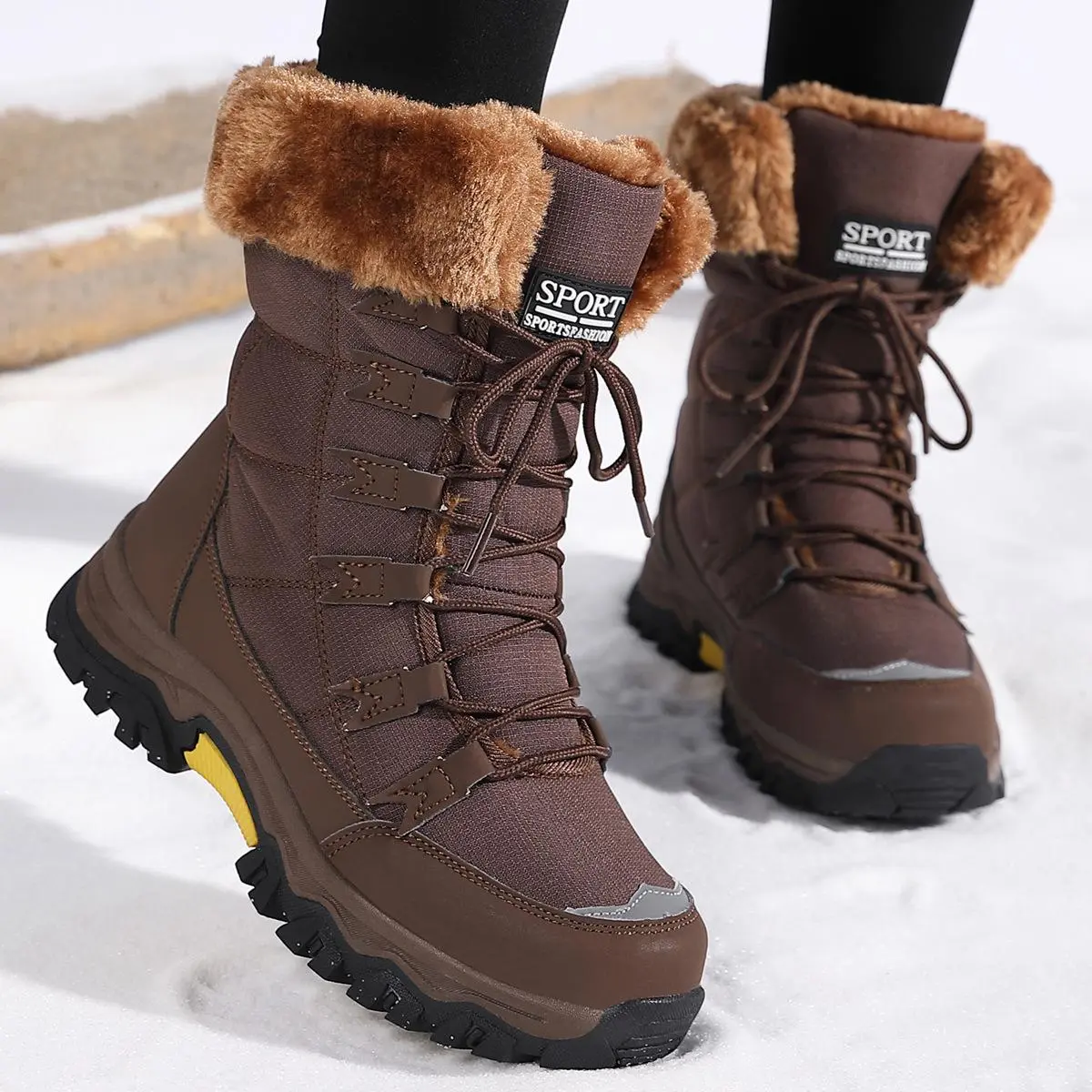 Women's Winter Snow Boots Waterproof Lightweight Warm Faux Fur Lined Mid-Calf Booties Shoe Footwear