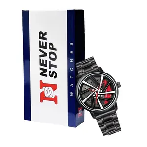 Steel Strip Personalized Men's Watch 44mm Swiss Movement Trendy Car Contour Design 3ATM Waterproof Single Folding Buckle Fashion Gift Modern Fashionable Wristwatch