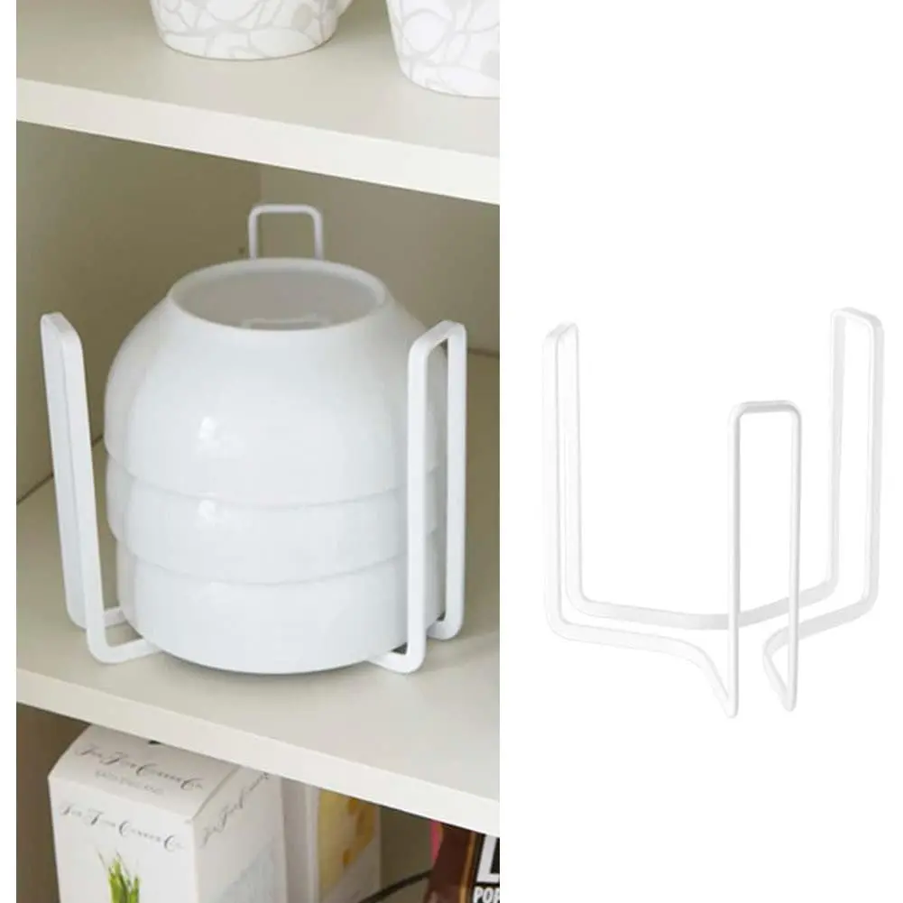 Dinnerware Bowl Plate Holder Fit for 6.5 Inches Diameters Bowl, Metal Bowl Storage Dying Display Rack for Kitchen Drawer, Countertop, Cabinet, Shelf, Cupboard (White, Small 2 count)