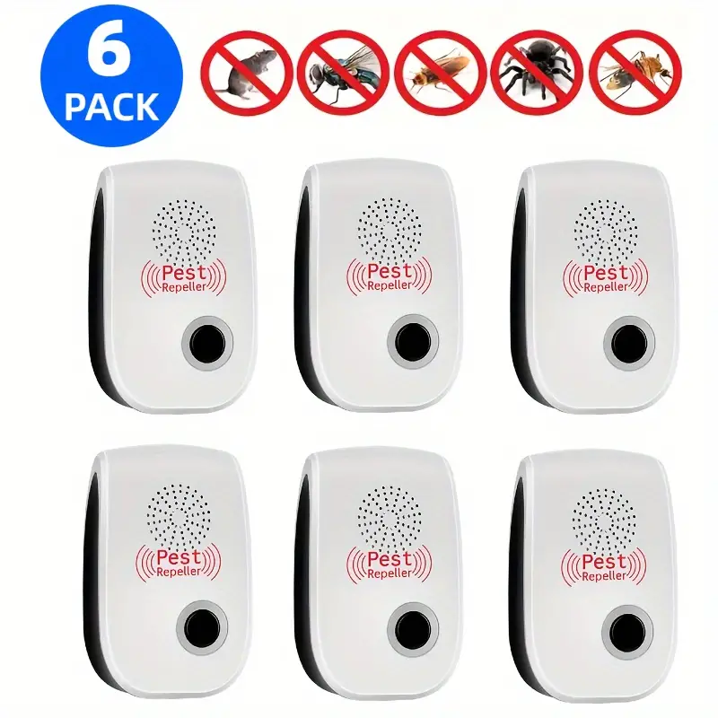 6 Pack Ultrasonic Pest Control Repeller for Insects Cockroaches Spiders Ants Mosquitoes Mice for House Kitchen Garage Warehouse Yard